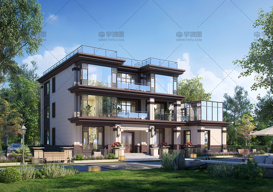 新中式風格三層別墅占地165平自建別墅設計圖